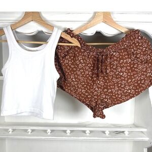Aeropostale Floral Shorts Elastic Waist Casual Comfy Brown Size‎ M
